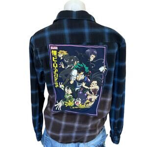 My Hero Academia Plaid Flannel Shirt SMALL Oversized Unique Upcycled Anime Egirl